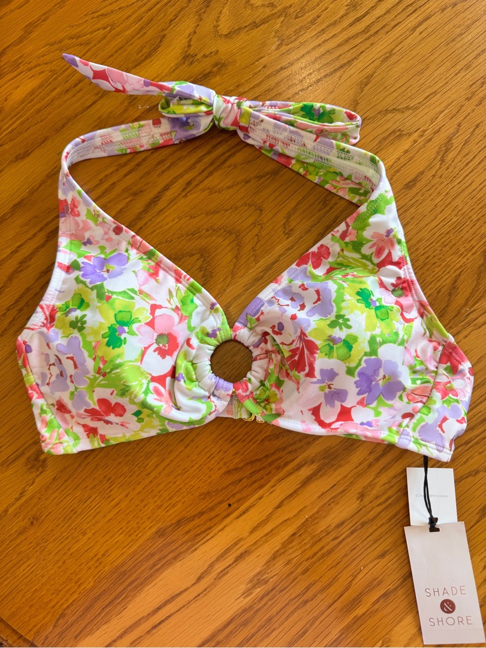 Shade & Shore Women's Bikini Top Halter Floral Ring Bralette Size Small NWT
